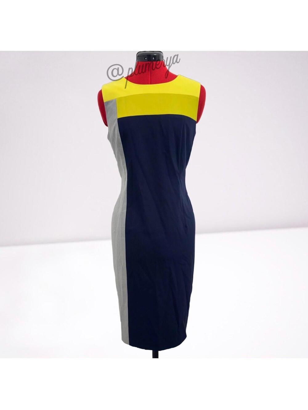 Calvin Klein Geometric Indigo Colorblock Sleeveless Sheath Dress Women's Size 8